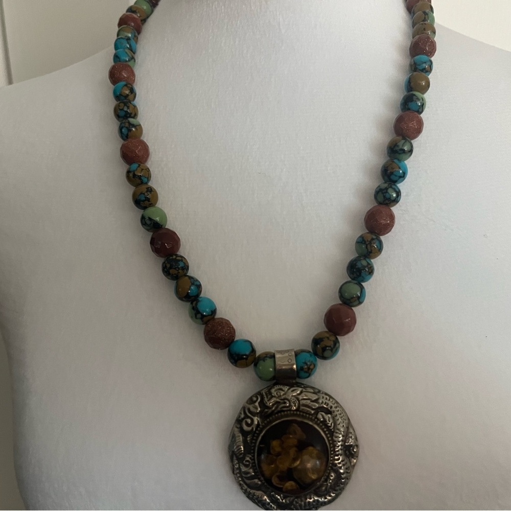 Beaded Necklace With Large Pendant Artisan Statement Jewelry
